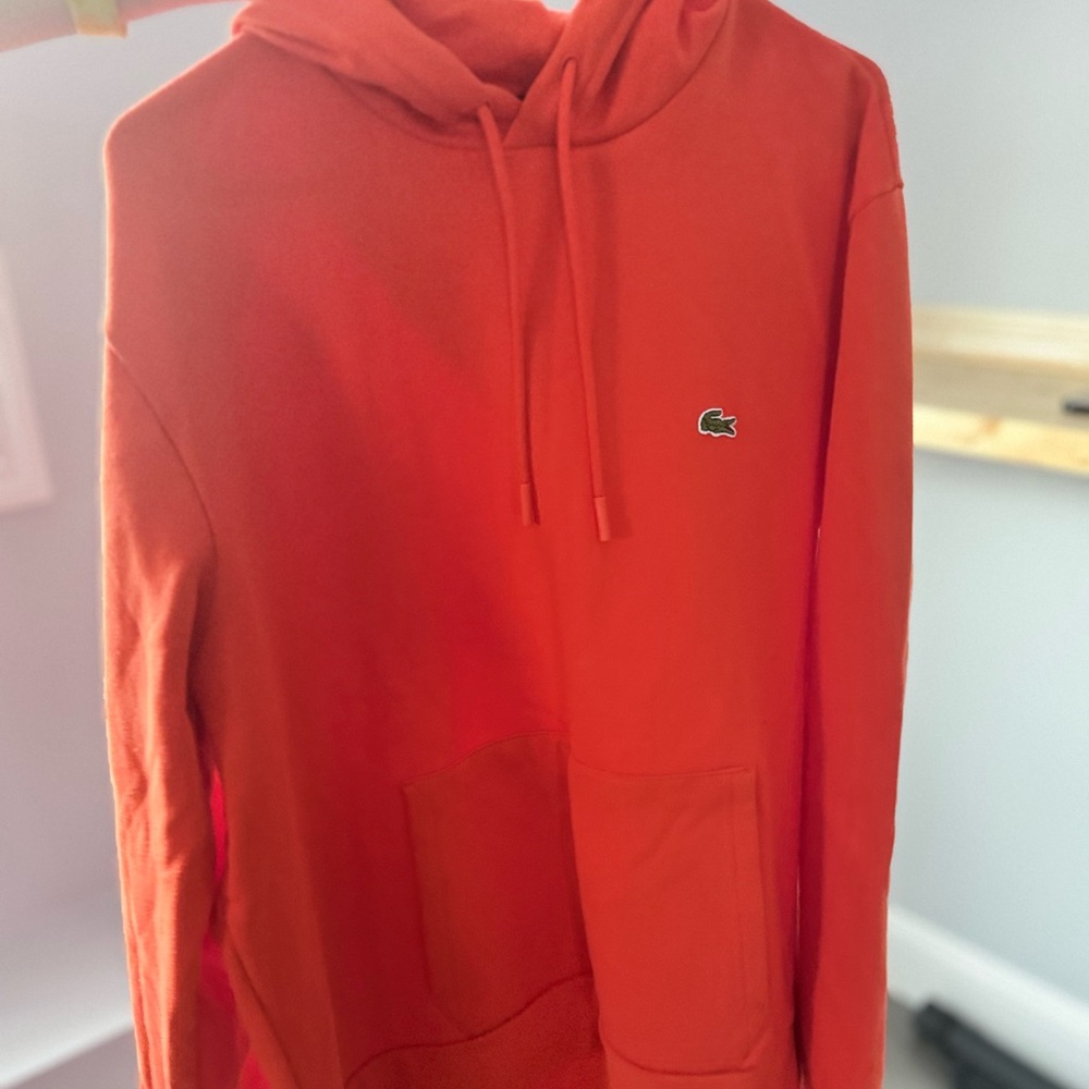 Lacoste Orange Crewneck Hoodie with Signature Croc